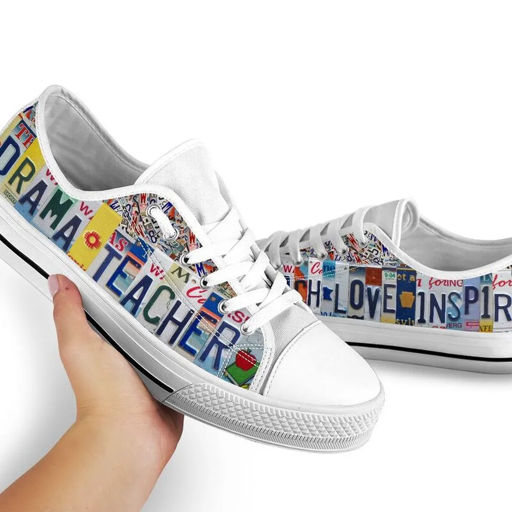 Drama Teacher Inspire License Plates Low Top Shoes, Teacher Shoes, Low Top Sneakers