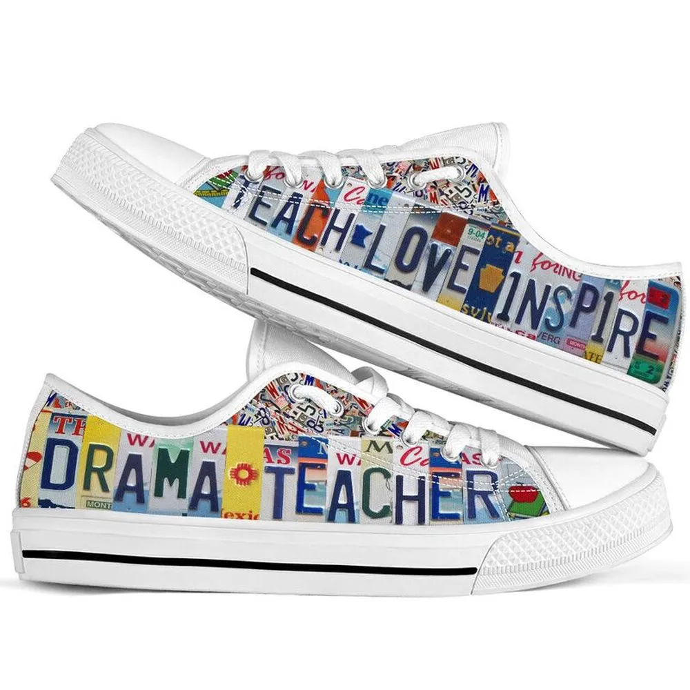 Drama Teacher Inspire License Plates Low Top Shoes, Teacher Shoes, Low Top Sneakers