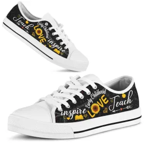 Early Childhood Teach Sunflower Low Top Shoes, Teacher Shoes, Low Top Sneakers