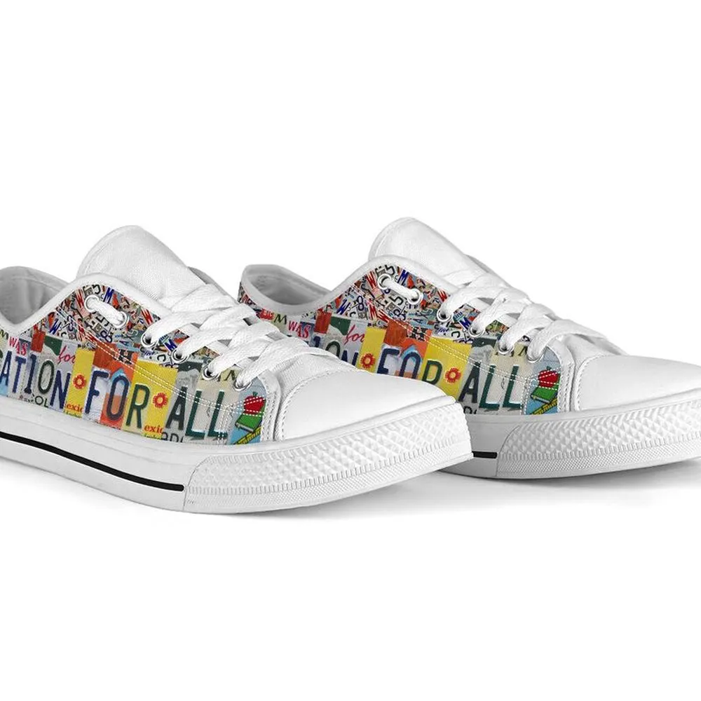 Education For All Inspire License Plates Low Top Shoes, Teacher Shoes, Low Top Sneakers