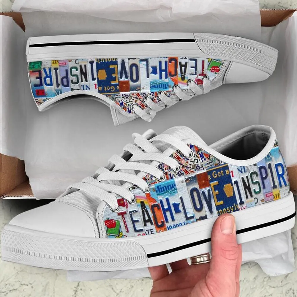 Education For All Inspire License Plates Low Top Shoes, Teacher Shoes, Low Top Sneakers