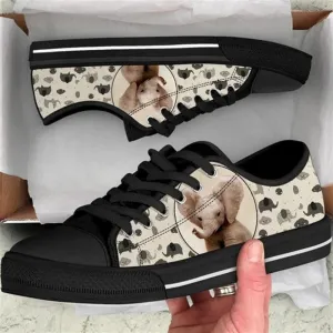 Elephant Pattern Brown Canvas Low Top Shoes, Animal Print Canvas Shoes, Print On Canvas Shoes