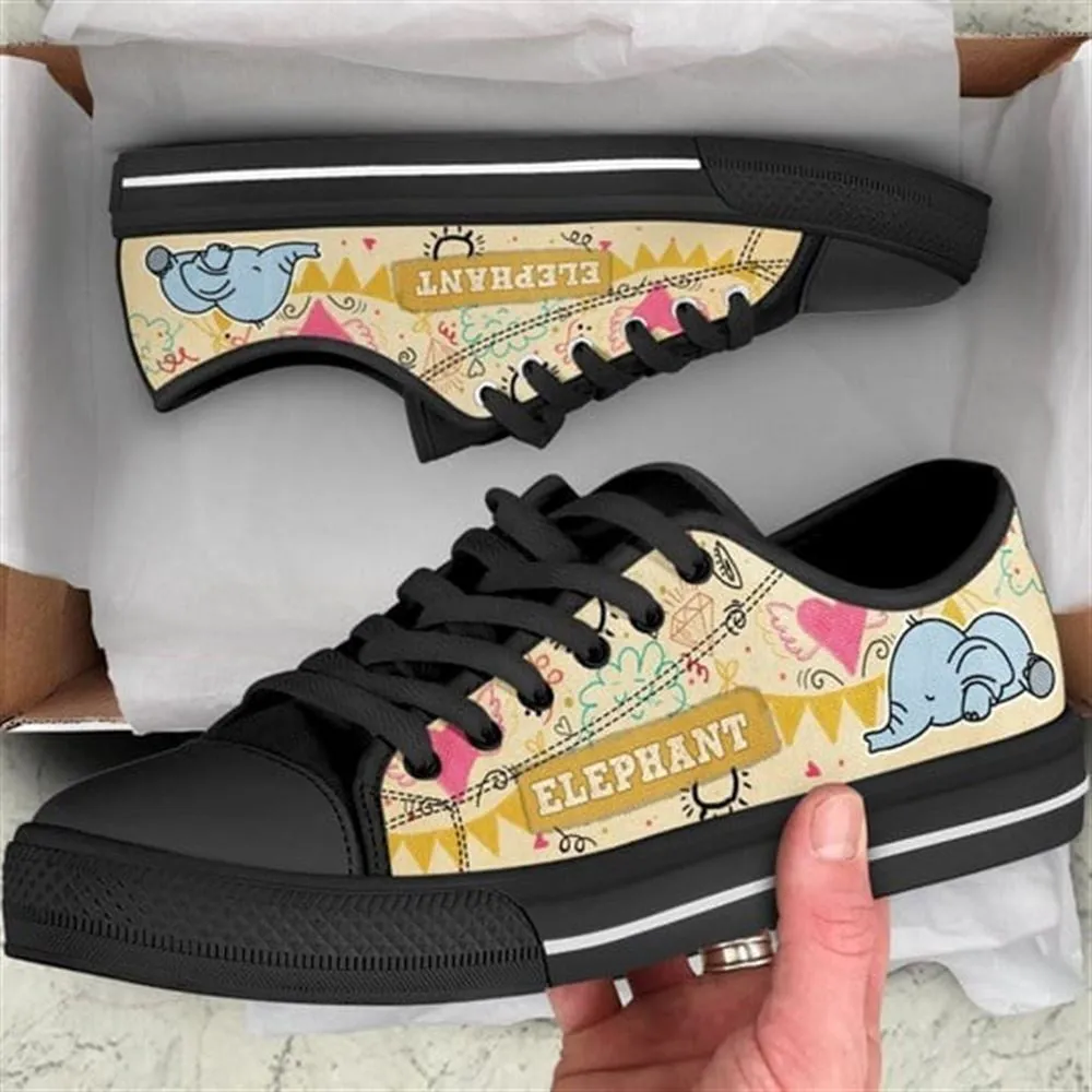 Elephant Sketch Funny Canvas Low Top Shoes, Animal Print Canvas Shoes, Print On Canvas Shoes