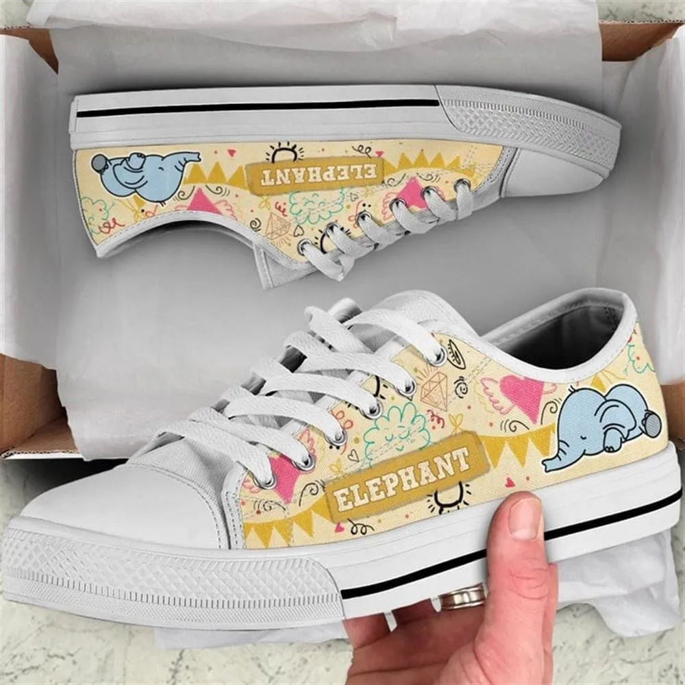 Elephant Sketch Funny Canvas Low Top Shoes, Animal Print Canvas Shoes, Print On Canvas Shoes