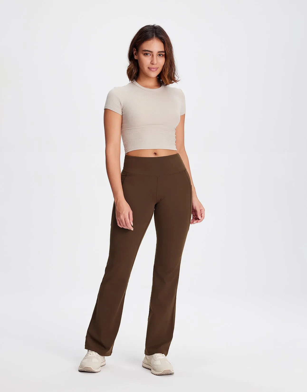 Essential Bootcut Yoga Pants, Side Pockets (Brown)