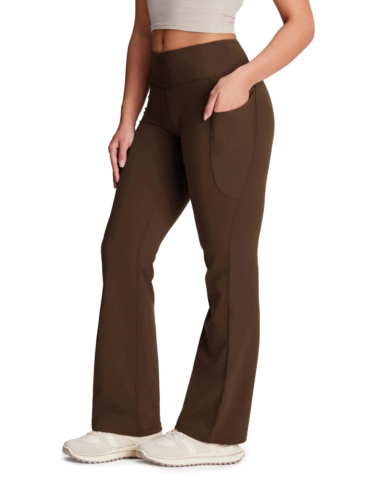 Essential Bootcut Yoga Pants, Side Pockets (Brown)