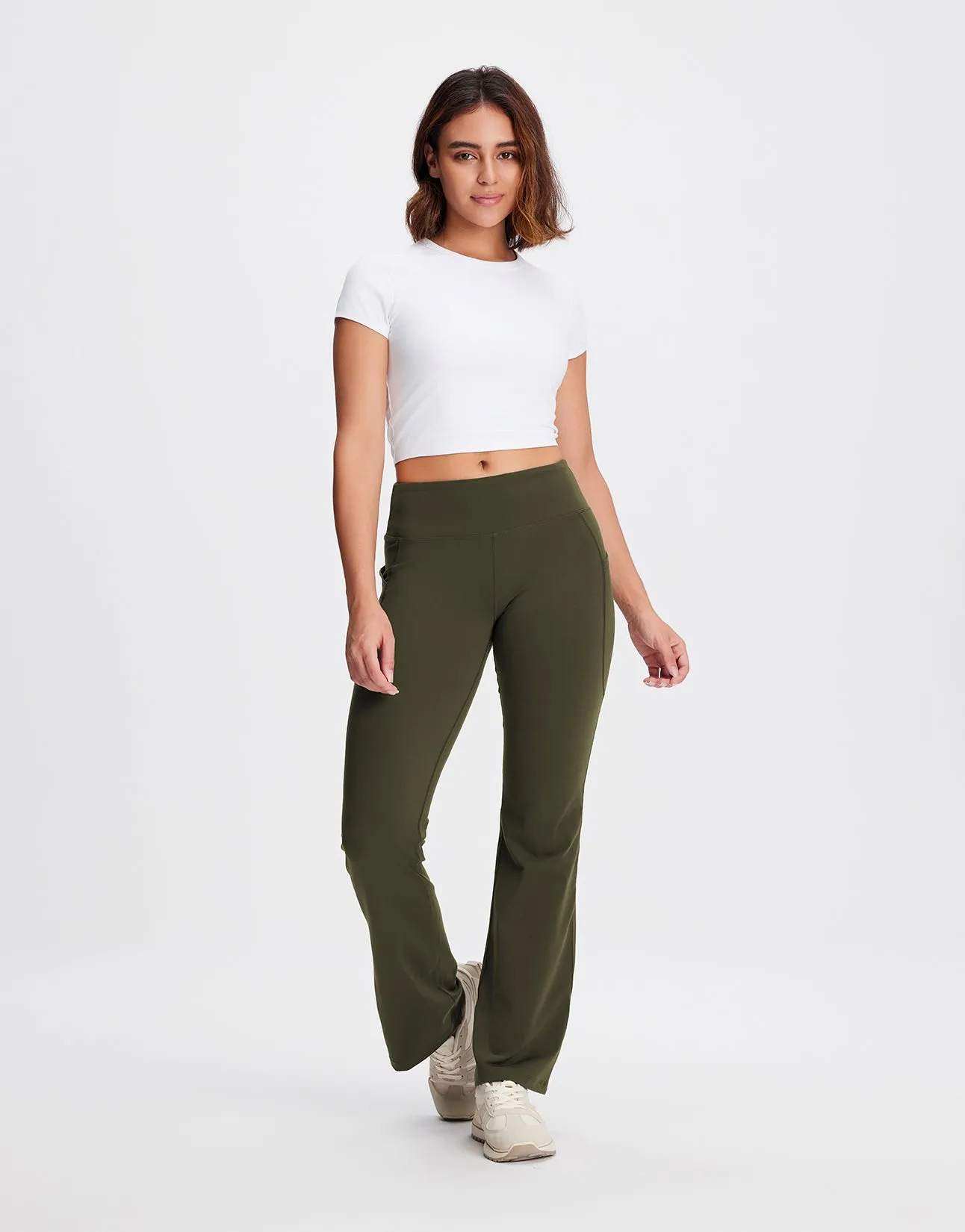 Essential Bootcut Yoga Pants, Side Pockets (Dark Olive)