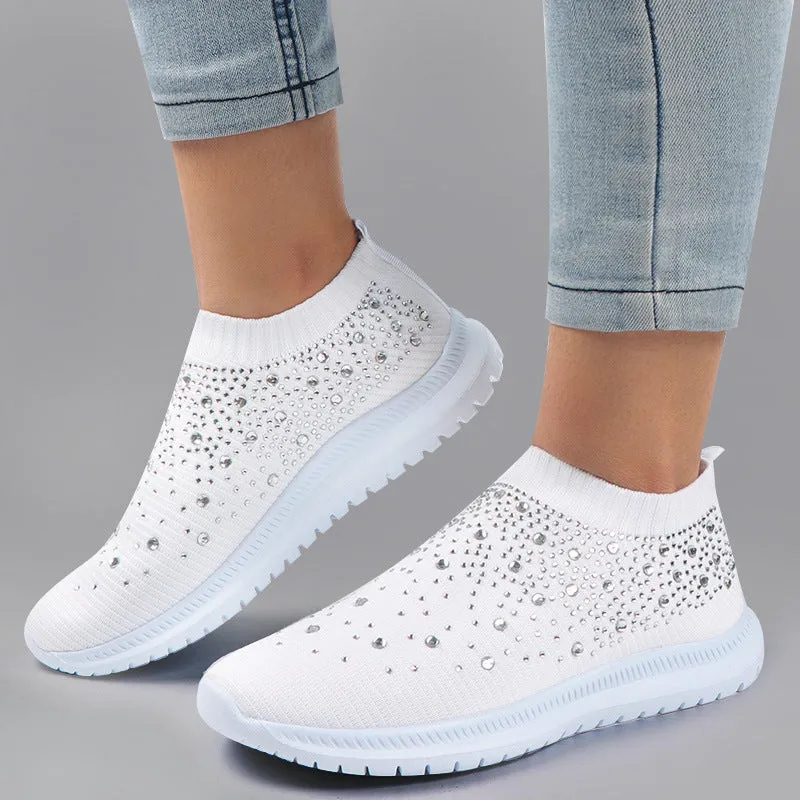 European And American Plus Size Rhinestone Stretch Sock Shoes Casual Men And Women Sneaker