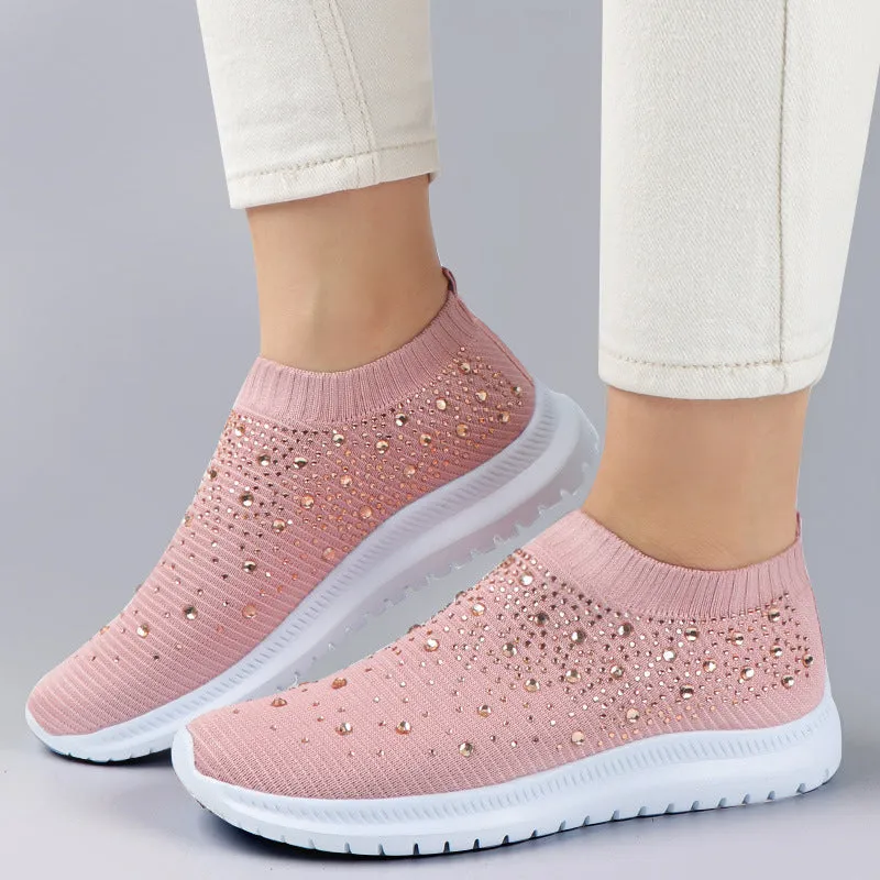 European And American Plus Size Rhinestone Stretch Sock Shoes Casual Men And Women Sneaker