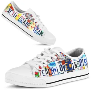 Fifth Grade Team License Plates Low Top Shoes, Teacher Shoes, Low Top Sneakers