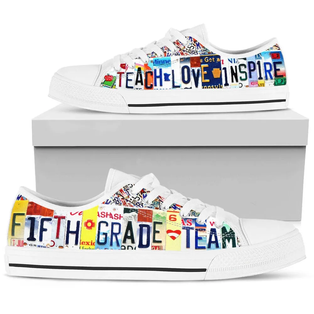 Fifth Grade Team License Plates Low Top Shoes, Teacher Shoes, Low Top Sneakers