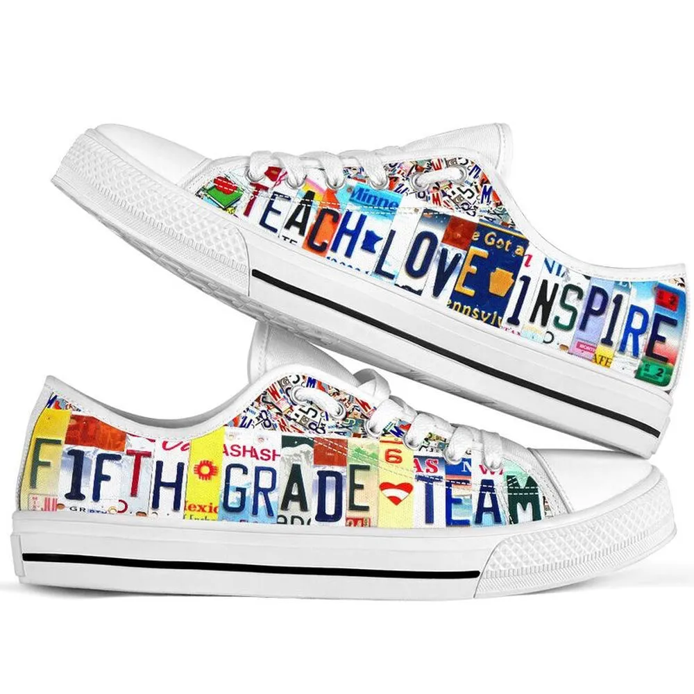 Fifth Grade Team License Plates Low Top Shoes, Teacher Shoes, Low Top Sneakers