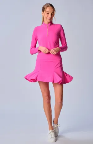 Flare Godet Skort In Hot Pink