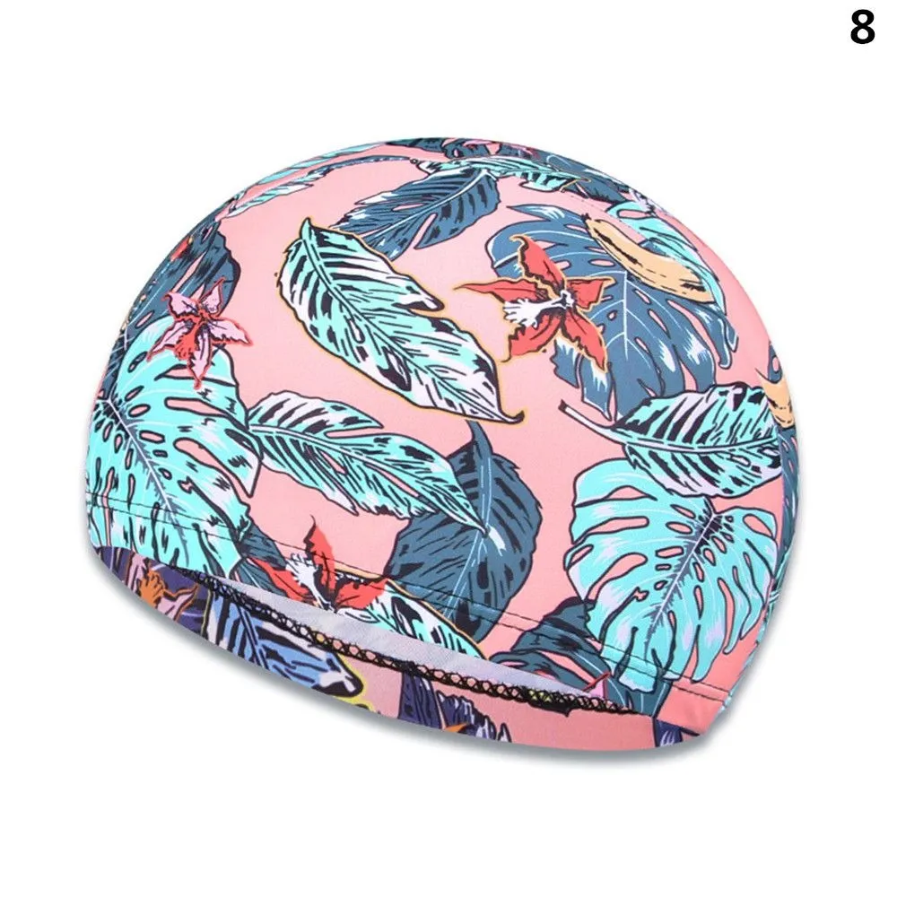 Floral Print Long Hair Swim Cap Protect Hair in Water