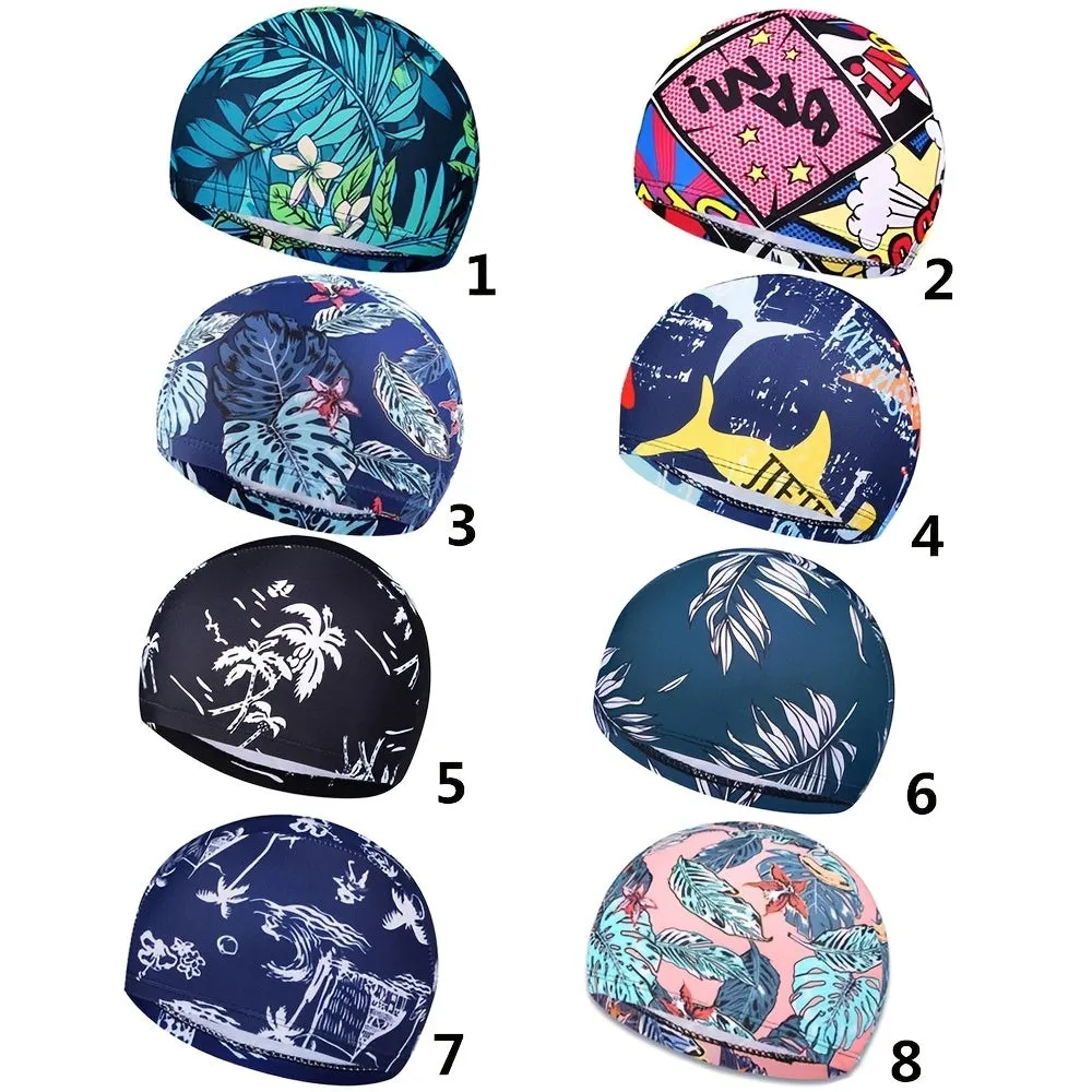 Floral Print Long Hair Swim Cap Protect Hair in Water