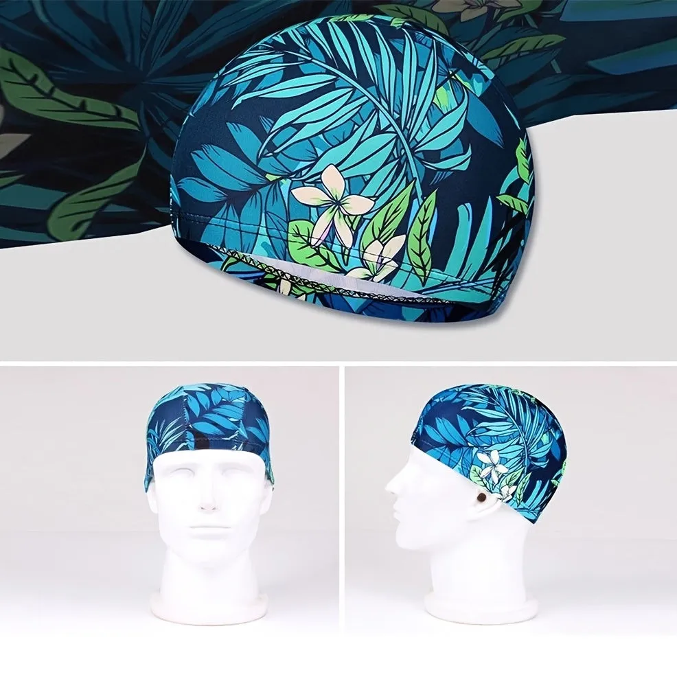 Floral Print Long Hair Swim Cap Protect Hair in Water