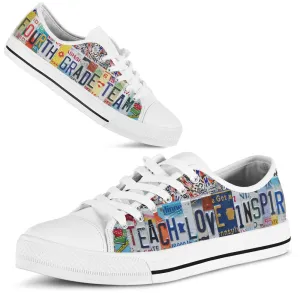 Fourth Grade Teacher License Plates Low Top Shoes, Teacher Shoes, Low Top Sneakers