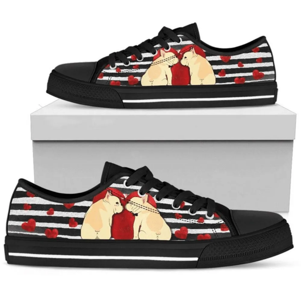 French Bulldog Low Top Shoes Flaunt Frenchie Fashion, Cat Canvas Shoes