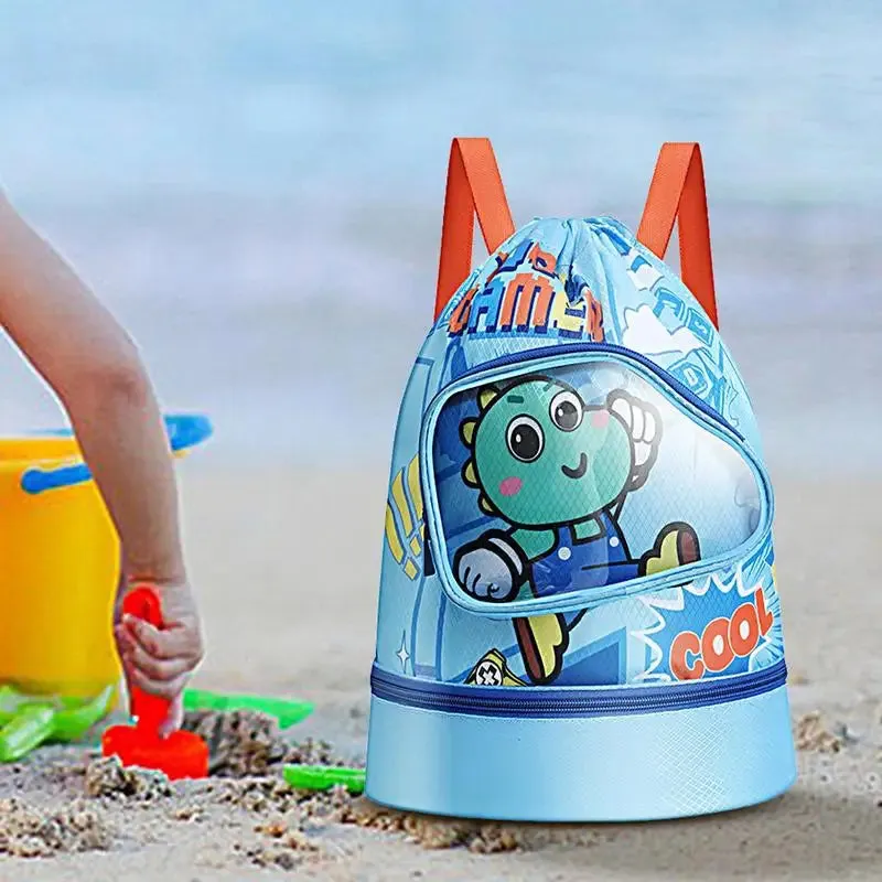 Fun Cartoon Kids Swim Backpack with Wet/Dry Storage & Shoe Pocket