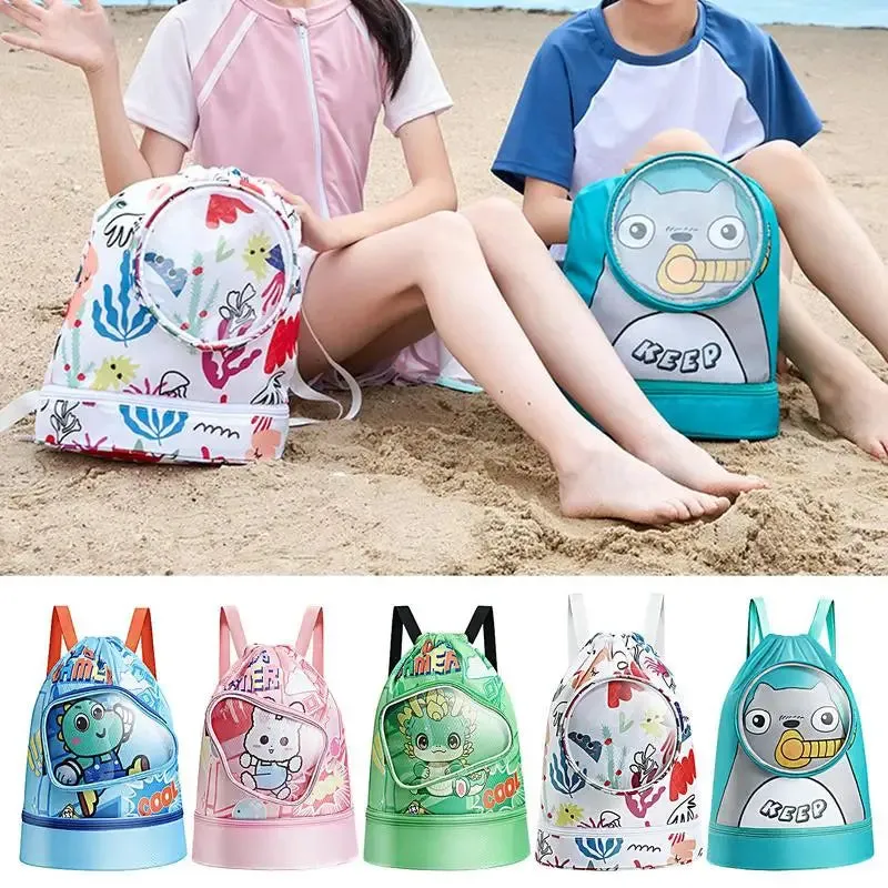 Fun Cartoon Kids Swim Backpack with Wet/Dry Storage & Shoe Pocket