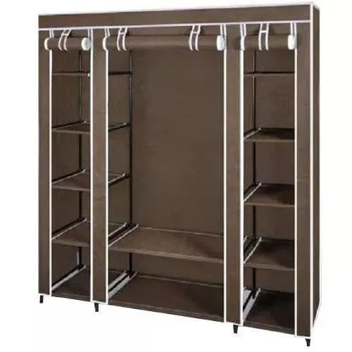 Generic Fabric Canvas Wardrobe Organizers Clothes Rail Shelves Storage Closet Triple (Brown), 63-64-65-66A