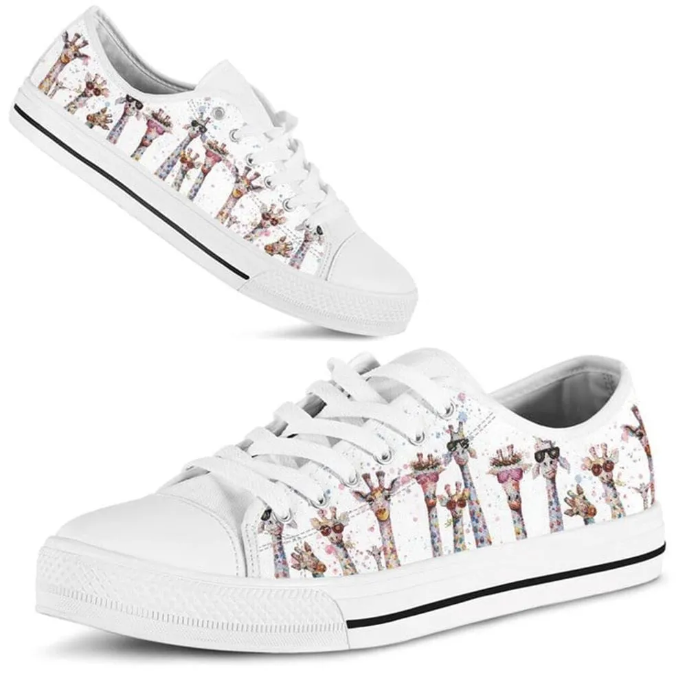 Giraffe Cool Watercolor Low Top Shoes, Animal Print Canvas Shoes, Print On Canvas Shoes