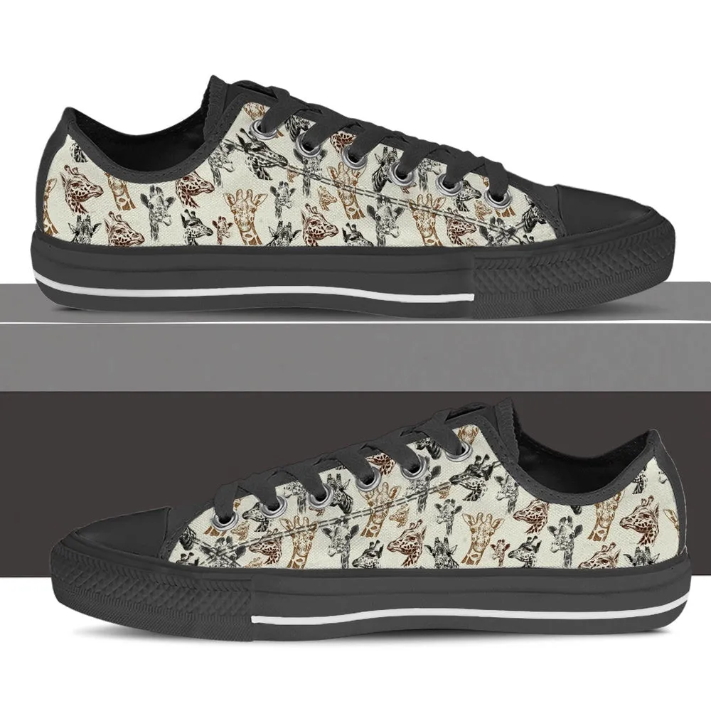 Giraffe Low Top Shoes, Animal Print Canvas Shoes, Print On Canvas Shoes