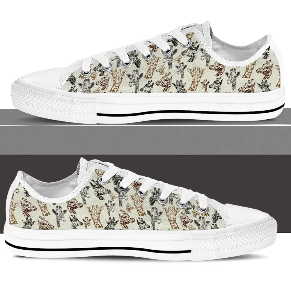 Giraffe Low Top Shoes, Animal Print Canvas Shoes, Print On Canvas Shoes