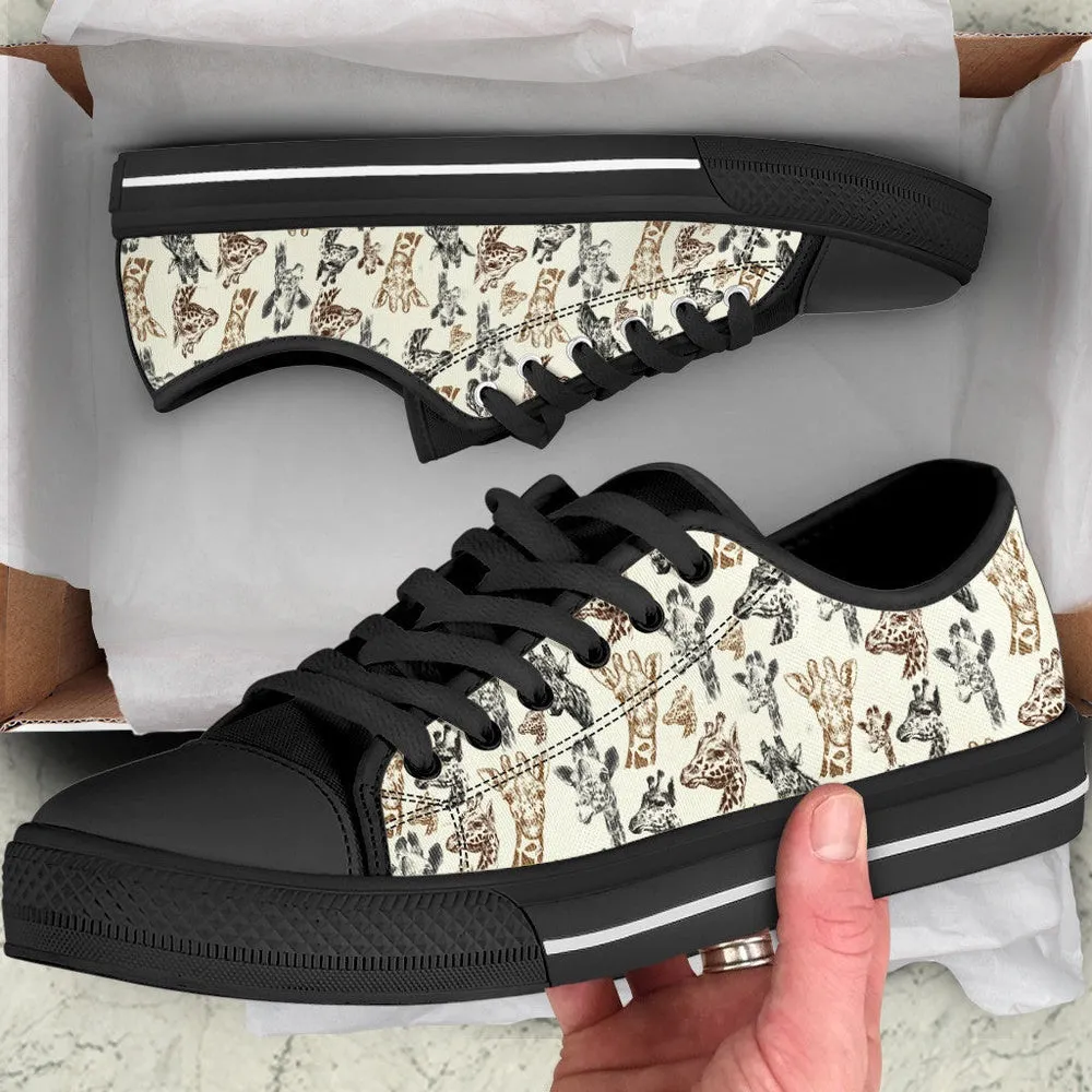 Giraffe Low Top Shoes, Animal Print Canvas Shoes, Print On Canvas Shoes