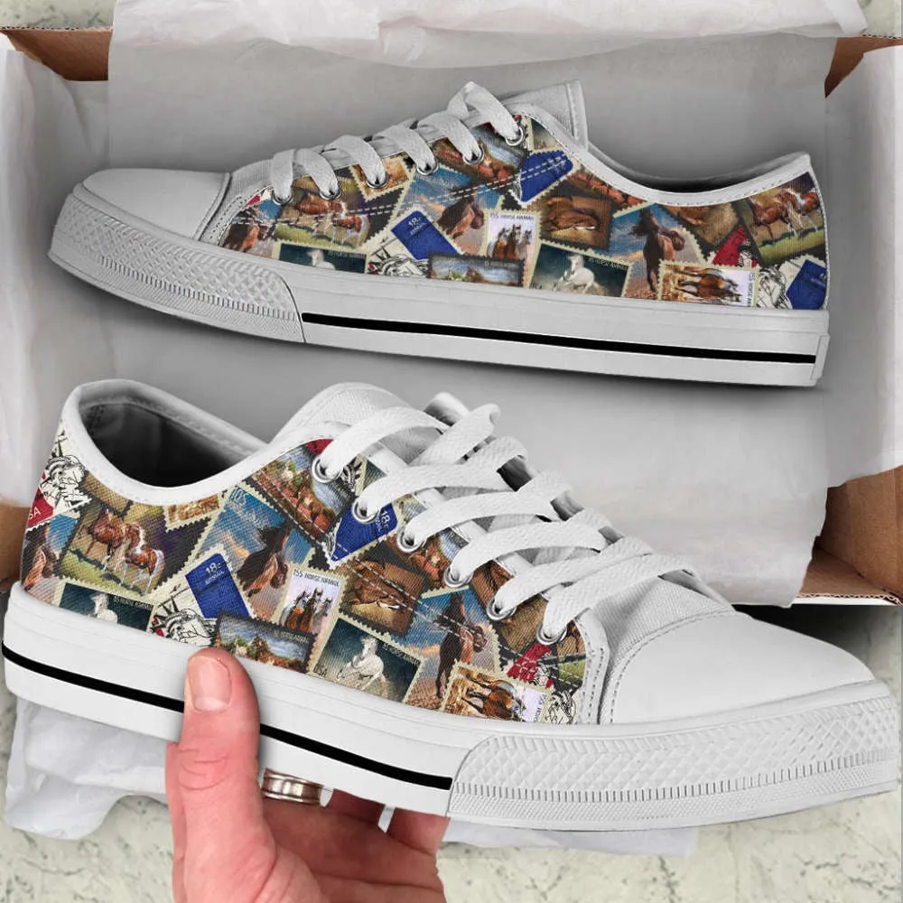 Horse Stamp Collection Low Top Shoes Canvas Print Lowtop Casual Shoes, Animal Print Canvas Shoes, Print On Canvas Shoes