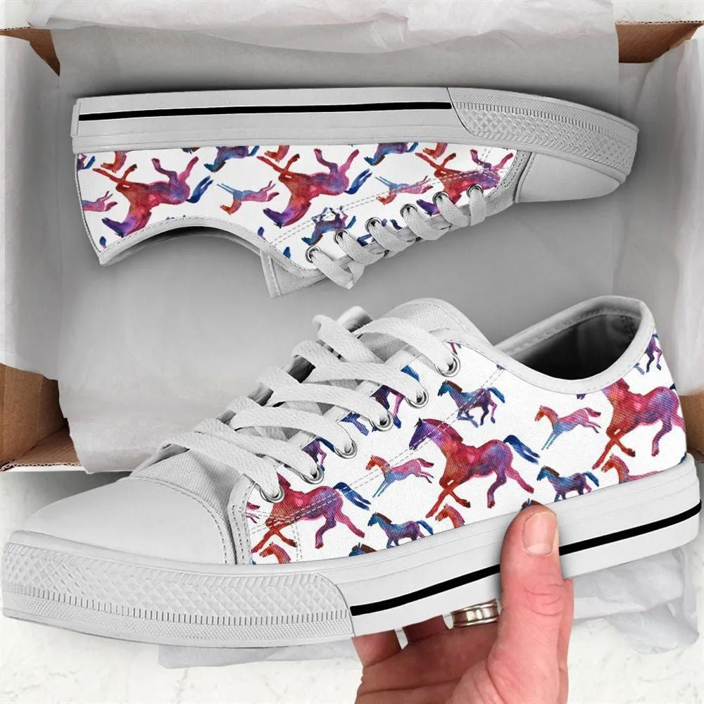 Horse Watercolor Low Top Shoes, Animal Print Canvas Shoes, Print On Canvas Shoes