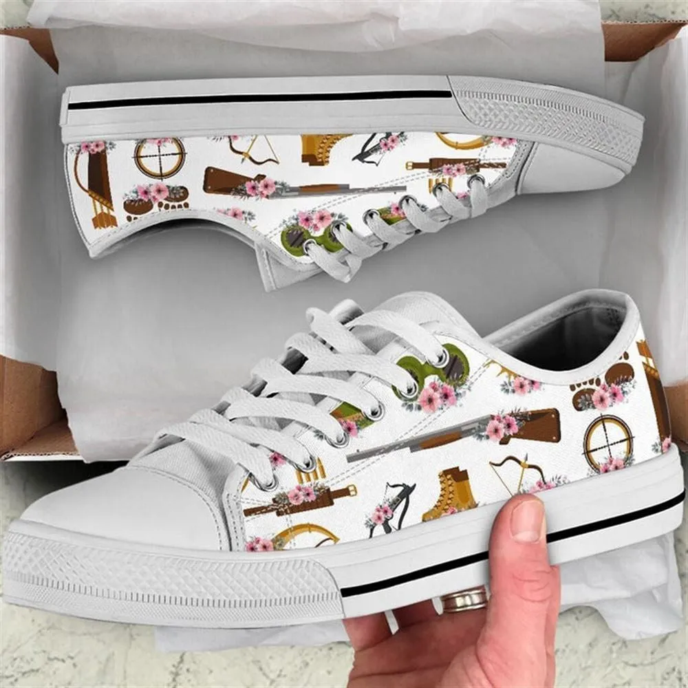 Hunting Tool Flower Watercolor Low Top Shoes, Animal Print Canvas Shoes, Print On Canvas Shoes