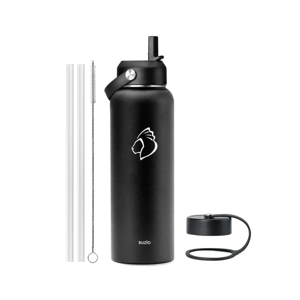 Insulated Water Bottles with 2 Lids | Black | 40oz