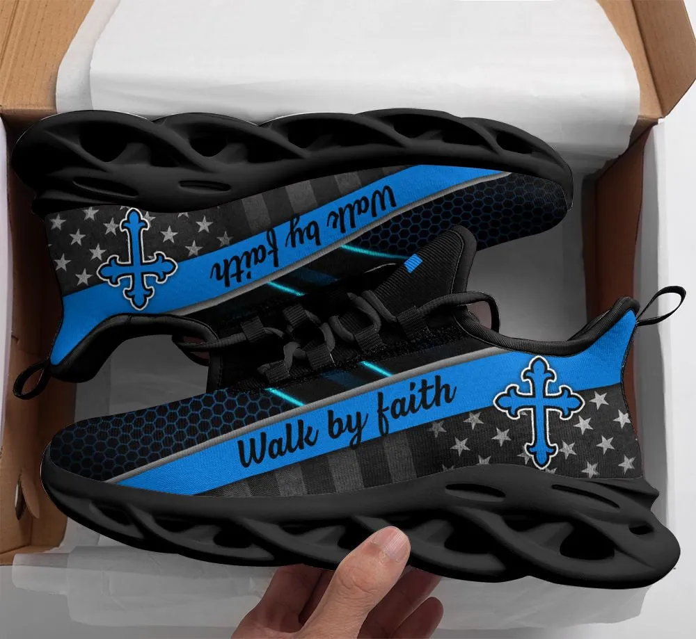 Jesus Blue Walk By Faith Running Sneakers Max Soul Shoes - Christian Shoes For Men And Women