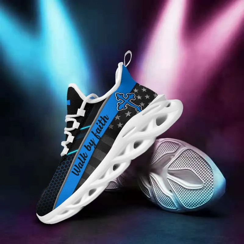 Jesus Blue Walk By Faith Running Sneakers Max Soul Shoes - Christian Shoes For Men And Women