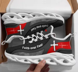 Jesus Faith Over Fear Running Sneakers Grey Max Soul Shoes - Christian Shoes For Men And Women