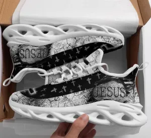 Jesus Running Sneakers Black 3 Max Soul Shoes - Christian Shoes For Men And Women