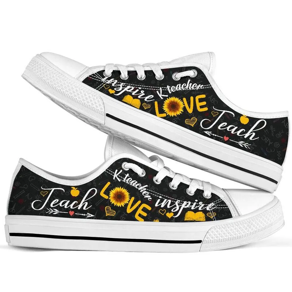 K Teacher Teach Love Inspire Low Top Shoes, Teacher Shoes, Low Top Sneakers