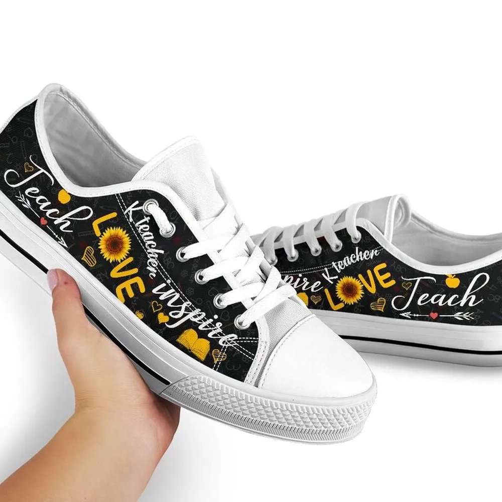 K Teacher Teach Love Inspire Low Top Shoes, Teacher Shoes, Low Top Sneakers