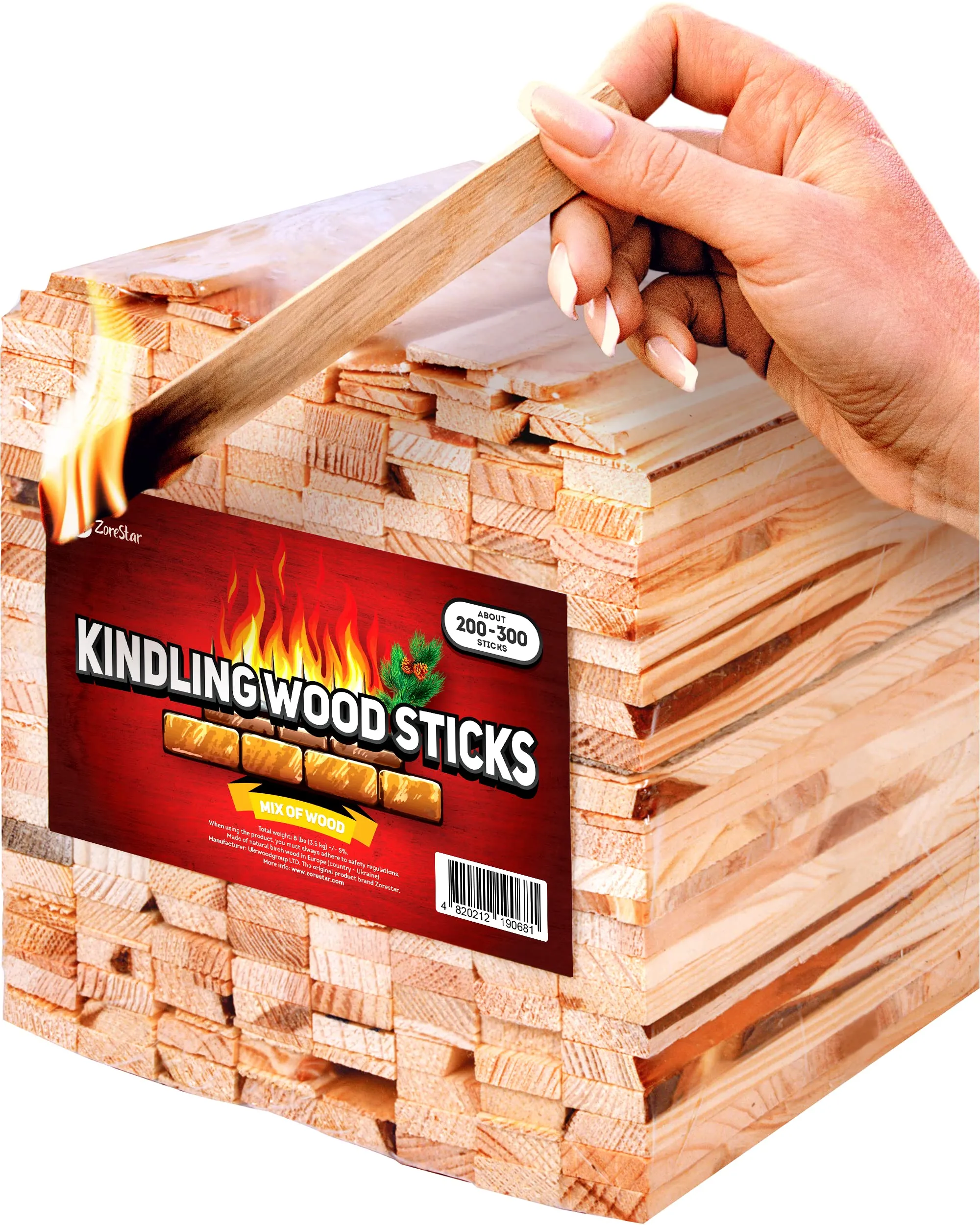 Kindling Wood Fire Starter Sticks 300 Pc - Kiln Dried Firewood - Fire Starter