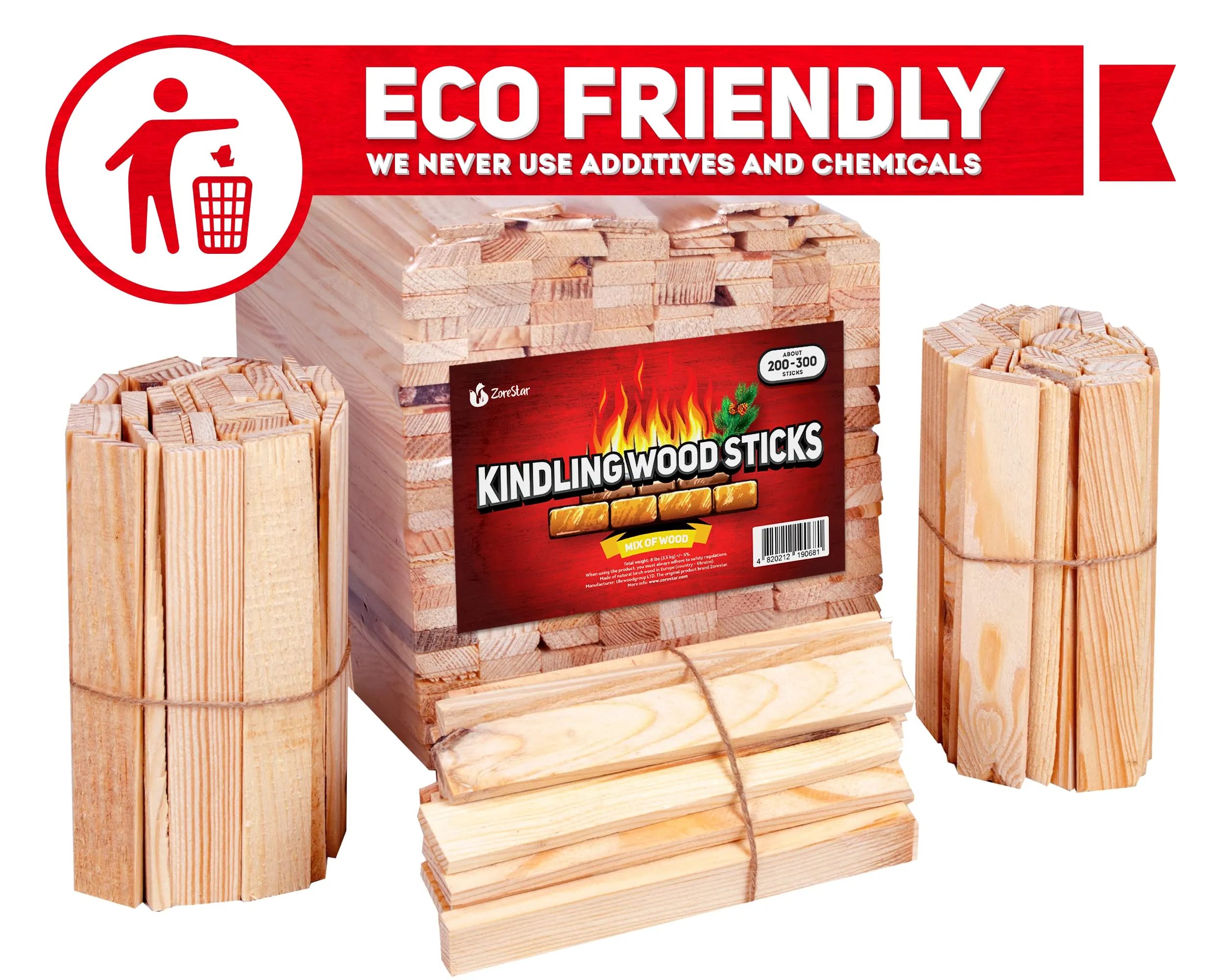 Kindling Wood Fire Starter Sticks 300 Pc - Kiln Dried Firewood - Fire Starter