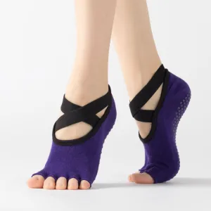 Lace Yoga Socks Non-Slip Five Finger Sports Cotton Socks Fashion Open Toe Dance Socks, Size: One Size(Dark Purple)