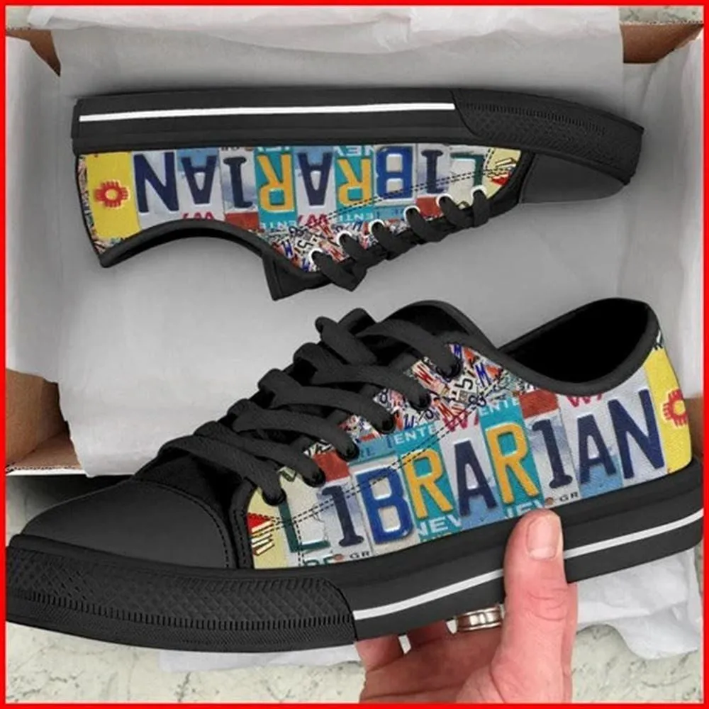 Librarian License Plates Canvas Low Top Shoes, Low Top Sneaker, Low Top Canvas Shoes