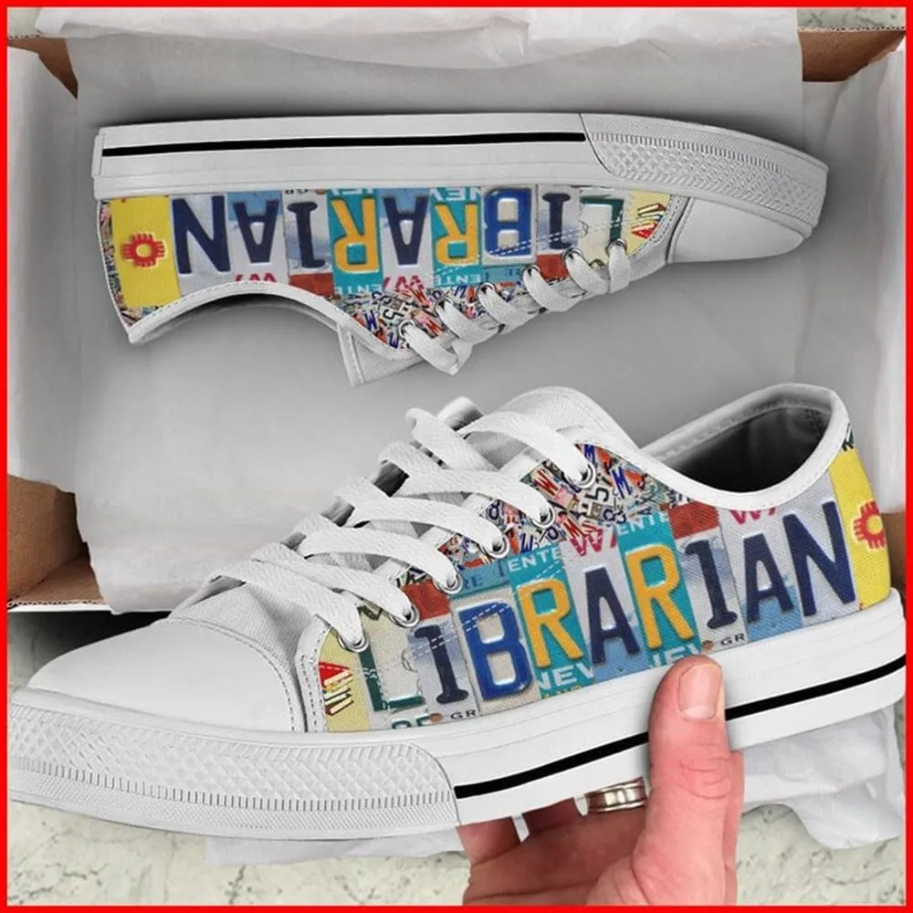 Librarian License Plates Canvas Low Top Shoes, Low Top Sneaker, Low Top Canvas Shoes