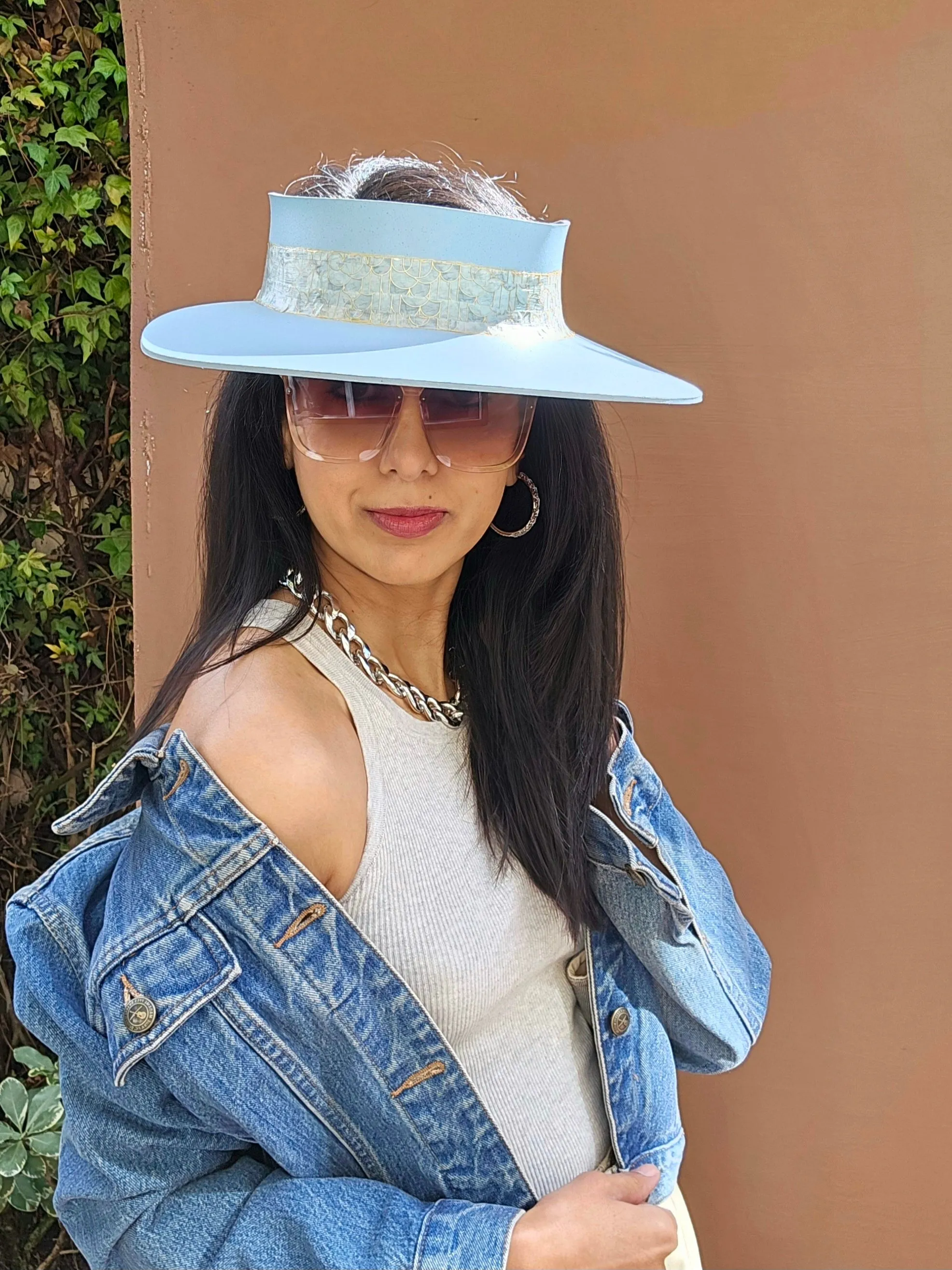 Light Blue "LadyEVA" Visor Hat with Golden Band