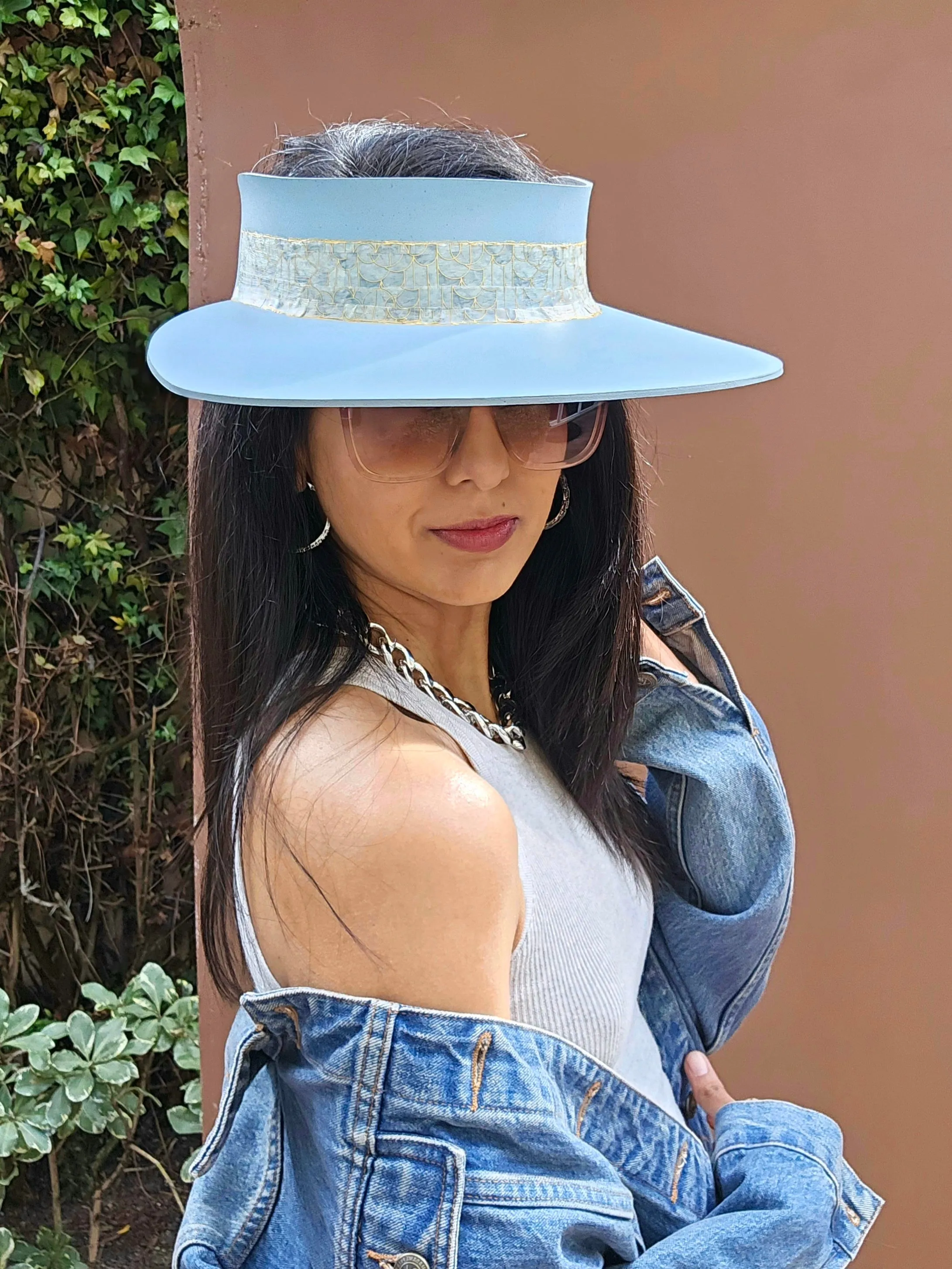 Light Blue "LadyEVA" Visor Hat with Golden Band