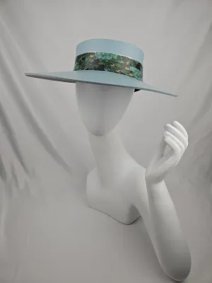 Light Blue "LadyEVA" Visor Hat with Green and Blue Monet Style Band