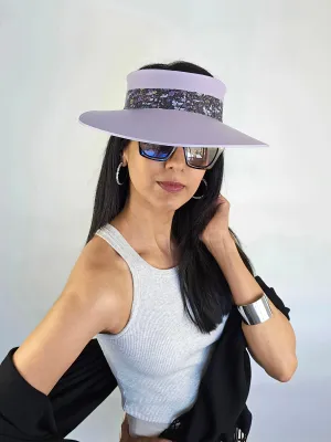 Lilac Purple "LadyEVA" Visor Hat with Black and Multicolor Floral Band