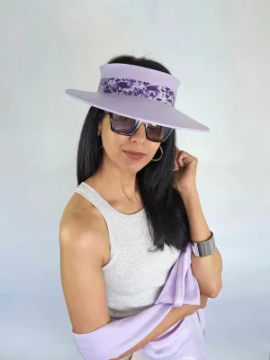 Lilac Purple "LadyEVA" Visor Hat with Dark Purple Floral Band