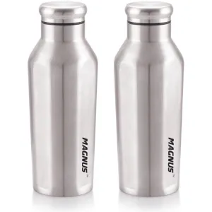 Magnus Sporty Single Wall Stainless Steel Bottle for Men & Women(BPA Free, Leakproof) 550 ml Bottle (Pack of 2, Silver, Steel)